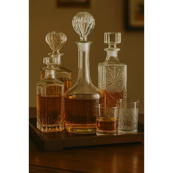 Vintage Mid-Century Modern Etched Floral Glass Decanter With Starburst Stopper 1 - Picture 1 of 11
